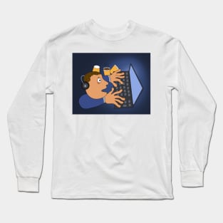 Office man overworked on computer with blue light screen. Long Sleeve T-Shirt